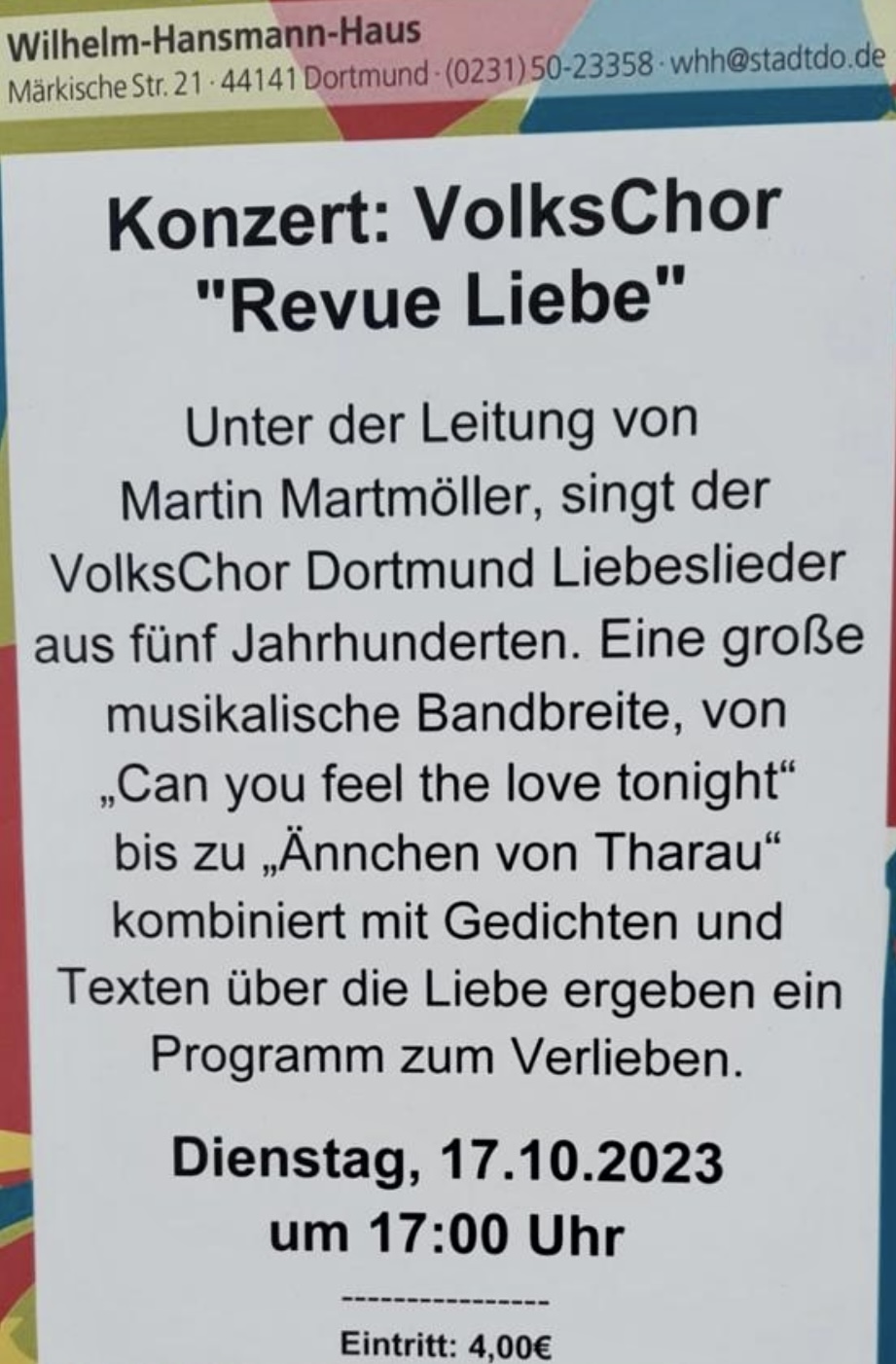"Revue der Liebe"  -  VolksChor Dortmund singt Liebeslieder aus fünf Jahrhunderten